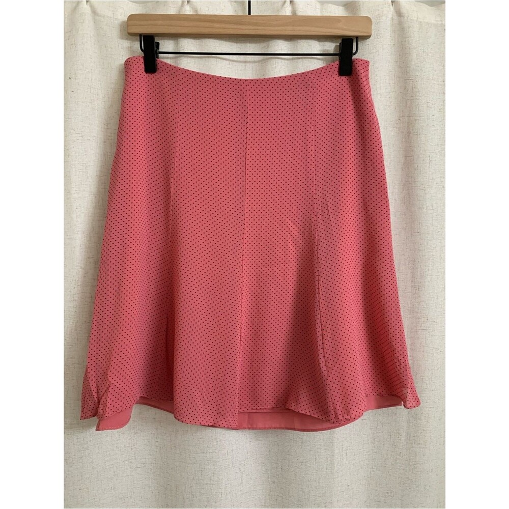 Express 100% Silk Bubblegum Pink A-Line Skirt with Black Polka Dots Lined Size 4